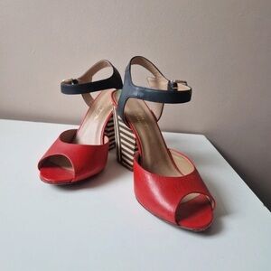 Elegant Red and Black Strappy Heels